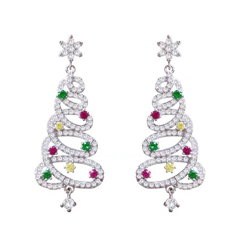 Christmas Tree Rhinestone Earrings;p