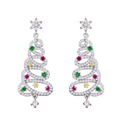 Christmas Tree Rhinestone Earrings;p