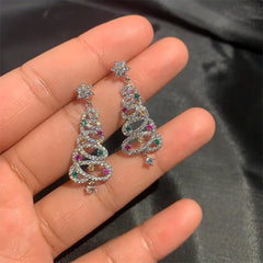 Christmas Tree Rhinestone Earrings;p