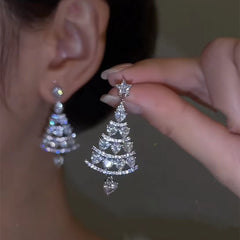 Christmas Tree Rhinestone Earrings;p