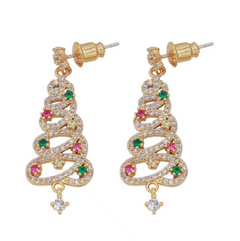 Christmas Tree Rhinestone Earrings;p